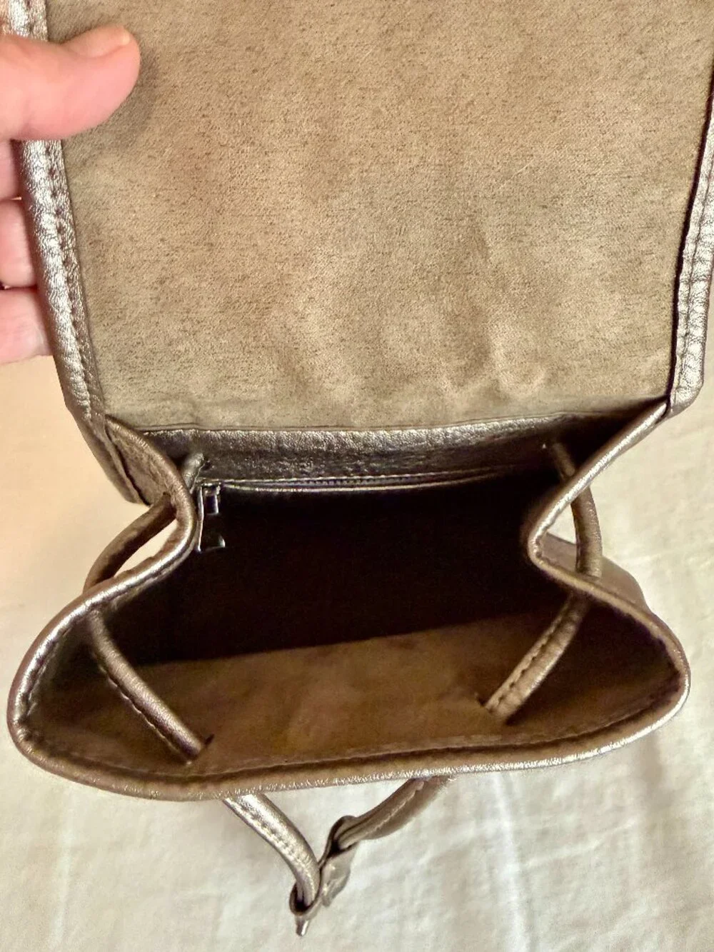 Free People Josie Mini Vegan Faux Leather Backpack Metallic Gun Metal Gold